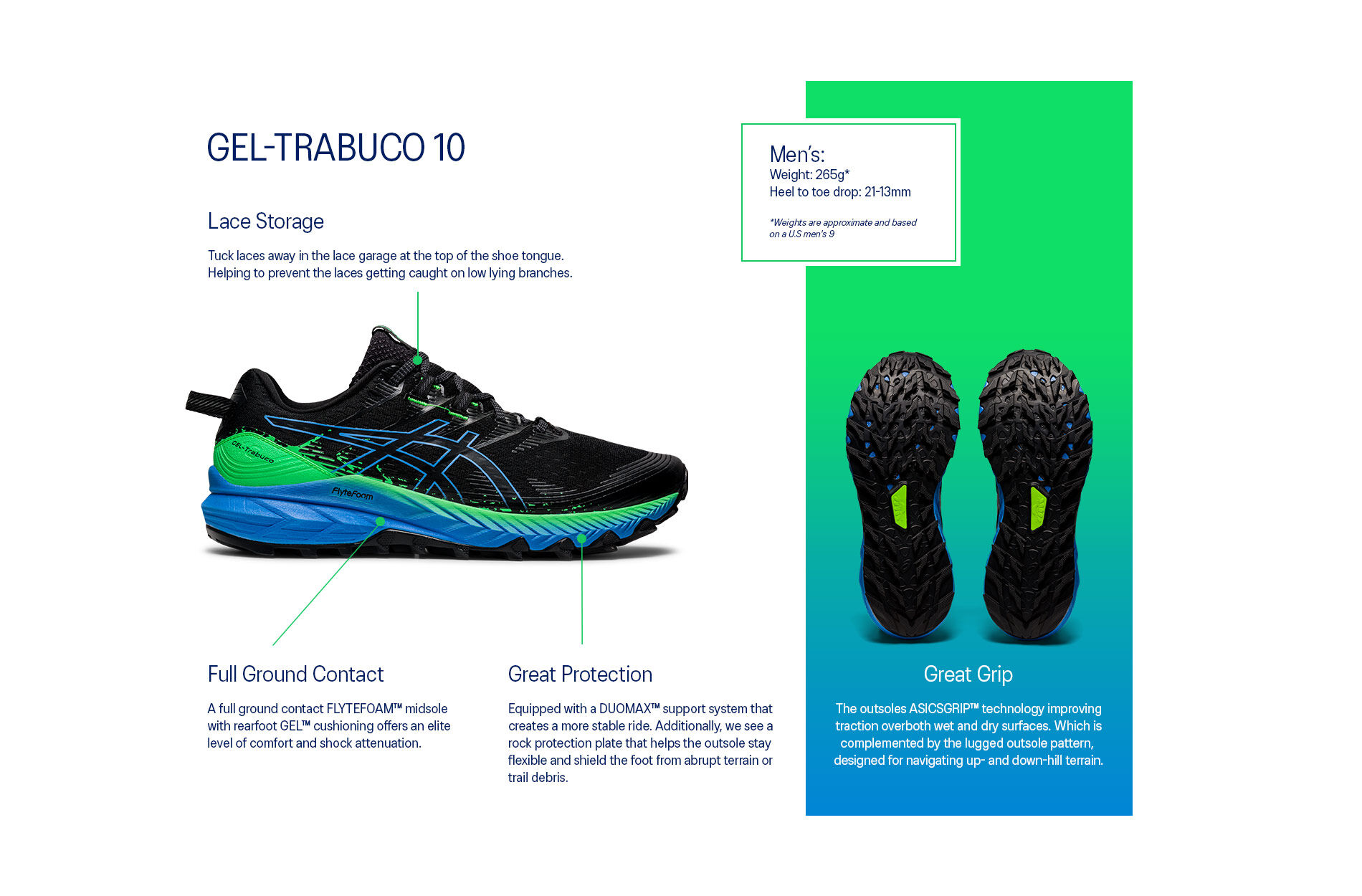 Men s GEL TRABUCO 10 Black Blue Coast Trail Running ASICS